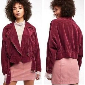 Free People Slouchy Dolman Moto Corduroy Zip Up Jacket Sz L